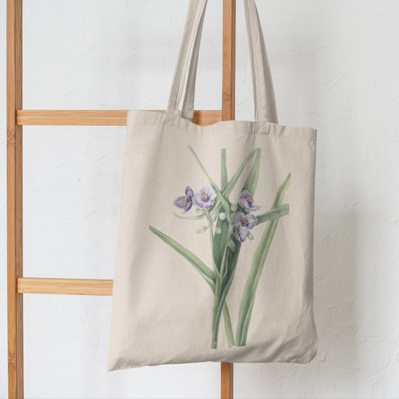 Virginia Spiderwort Vintage Watercolor Floral Print Graphic Canvas Tote Bag - Picture 5 of 5